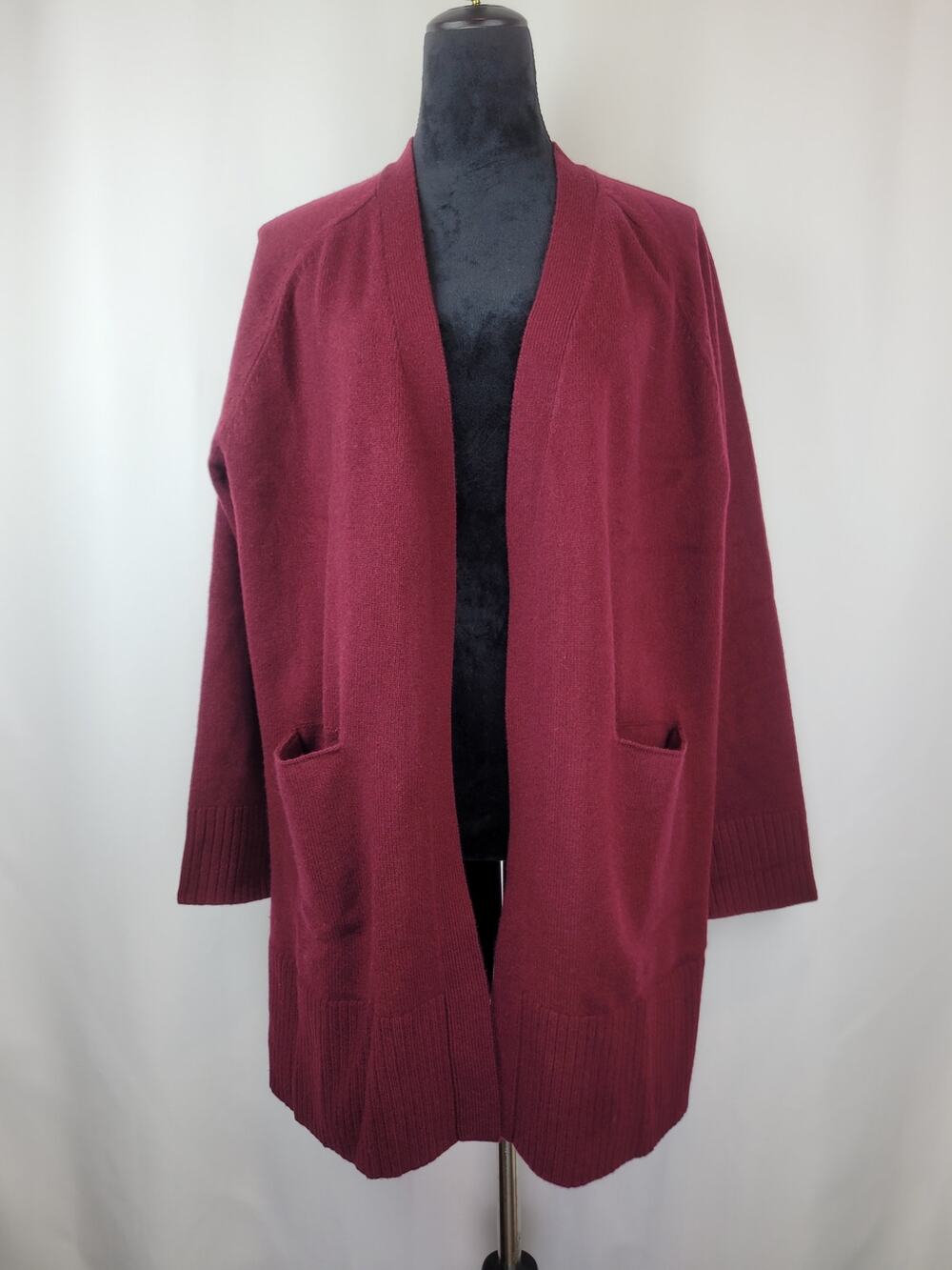 Revive Cashmere Women's Merlot Wool Cashmere Raglan Midi Cardigan Sweater L